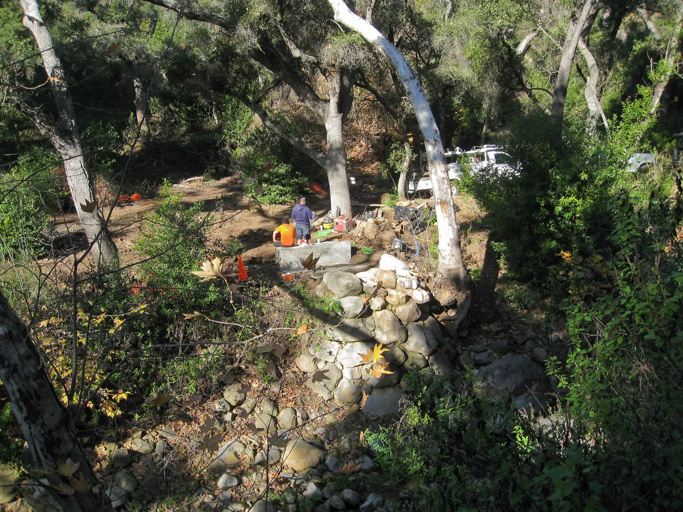 Rebuilding the Campbell Bridge, looking towards the west abutment