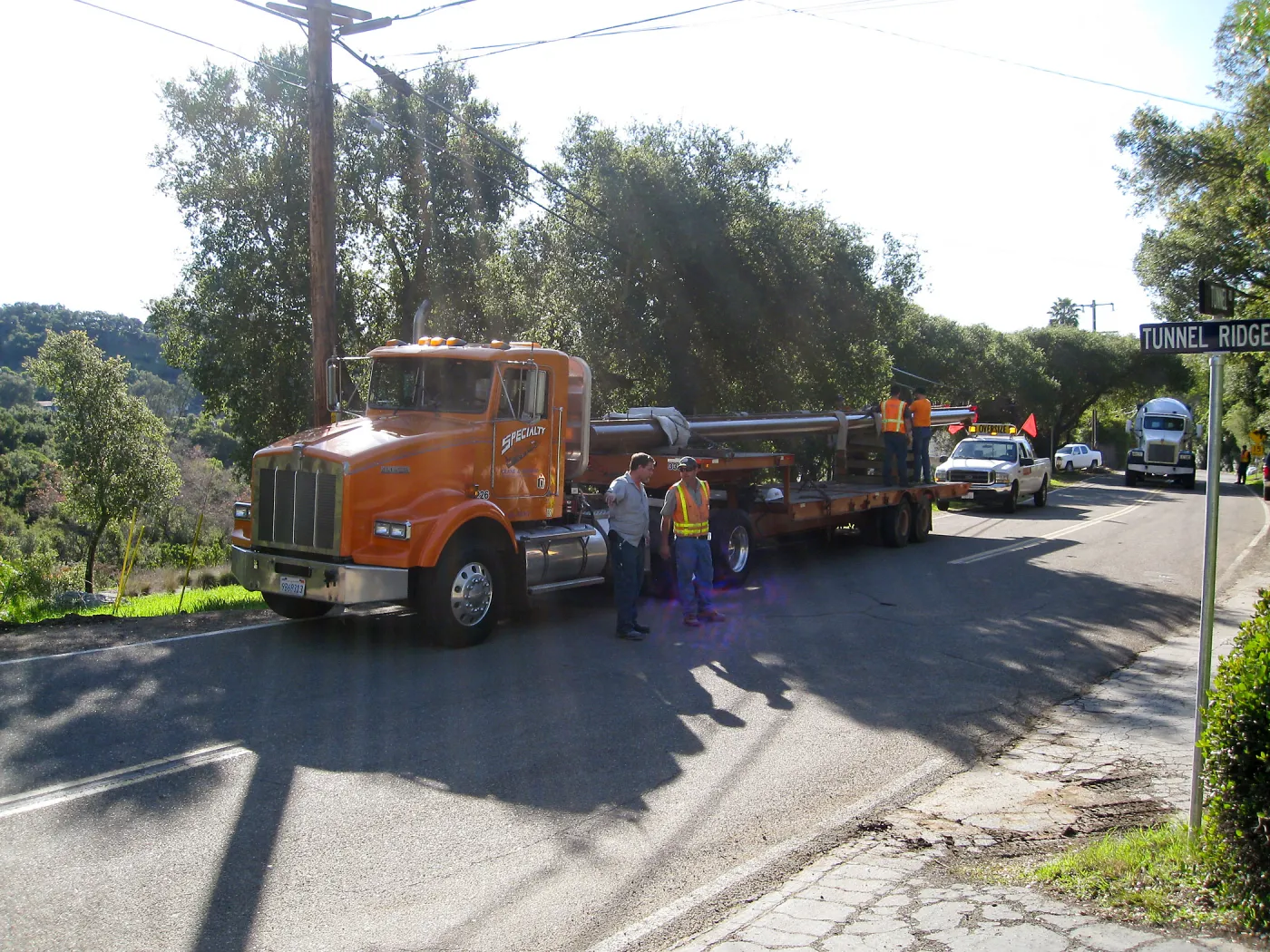 Bridge supports for Campbell Bridge being brought in on Tunnel Road