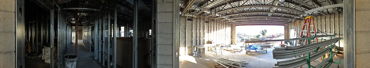 Pritzlaff Conservation Center Construction, panorama at interior entrance to Exhibit Room 