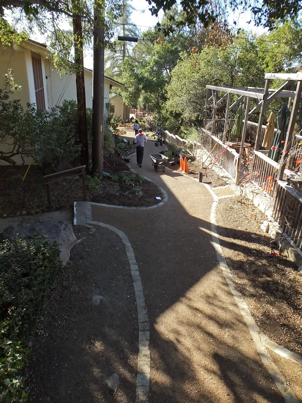 Home Demonstration Garden Renovation, view 33, looking south along path west of Herbarium, first day of replanting work