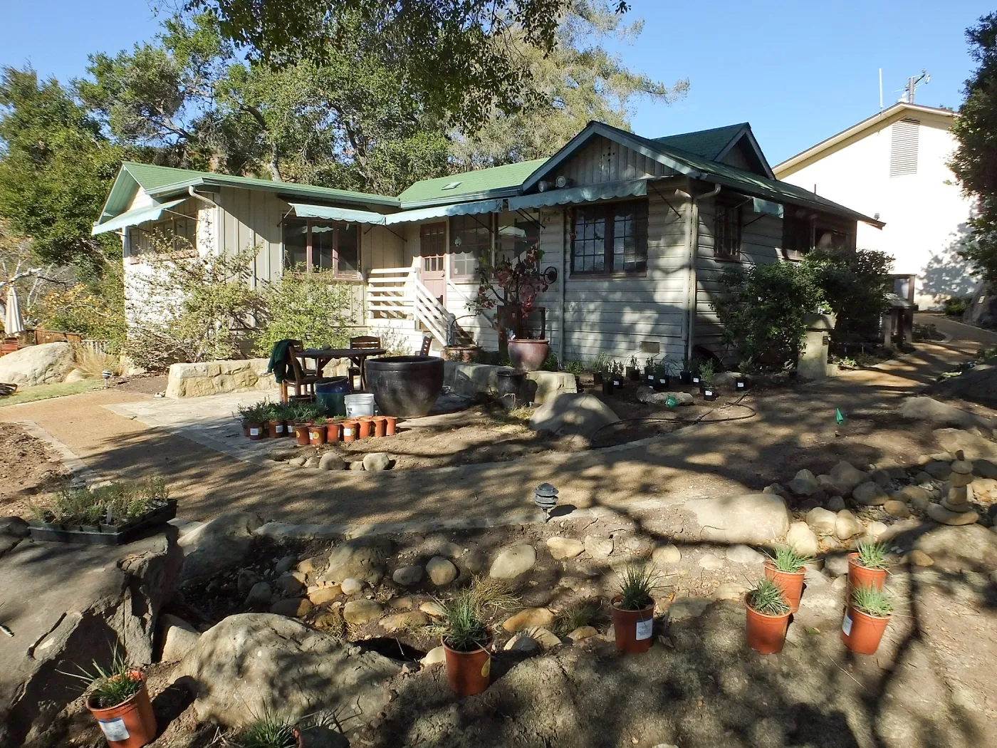 Home Demonstration Garden Renovation, view 13, looking towards southeast corner of Cottage, first day of replanting work