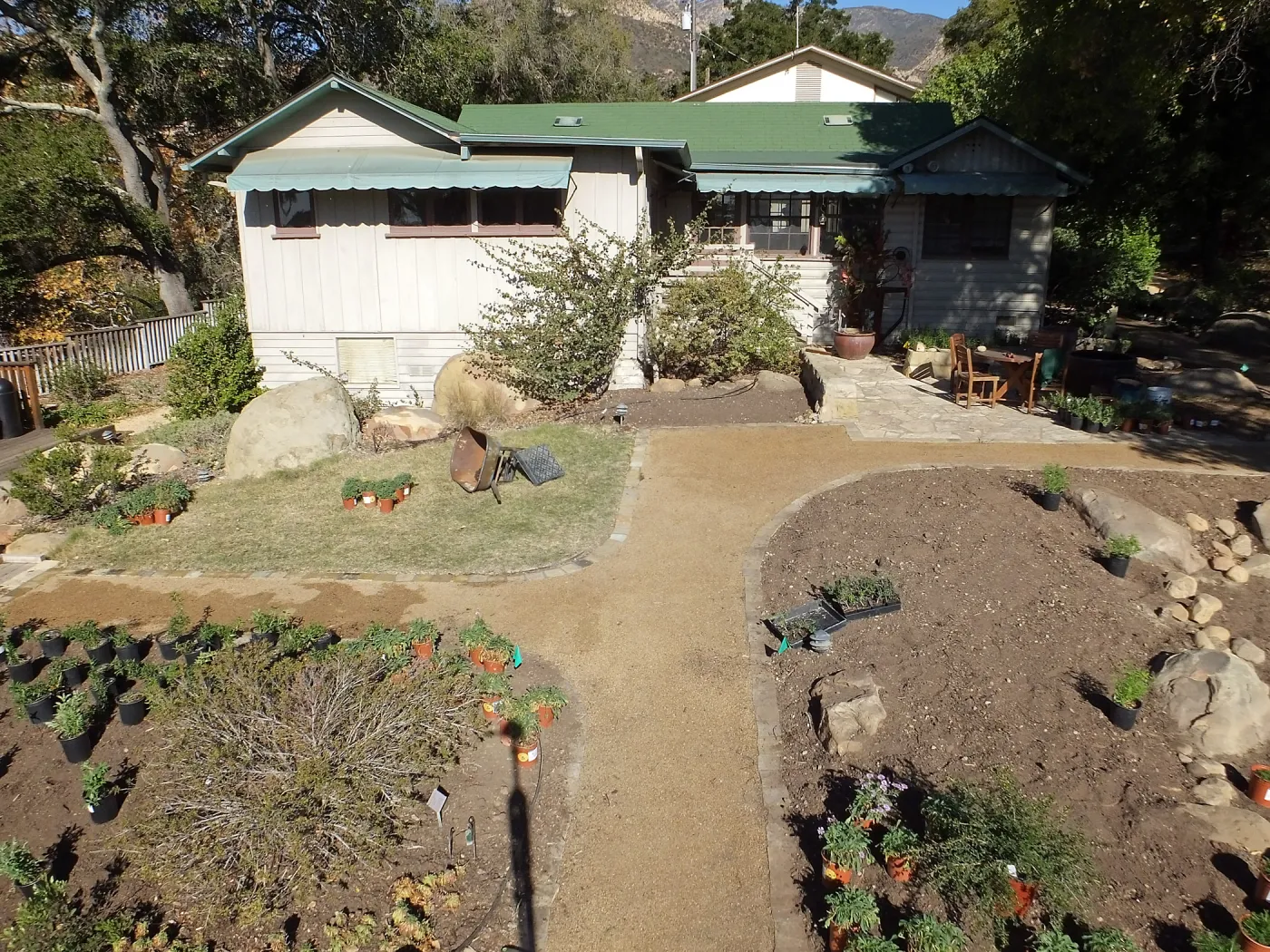 Home Demonstration Garden Renovation, view 23, south side of Cottage, first day of replanting work