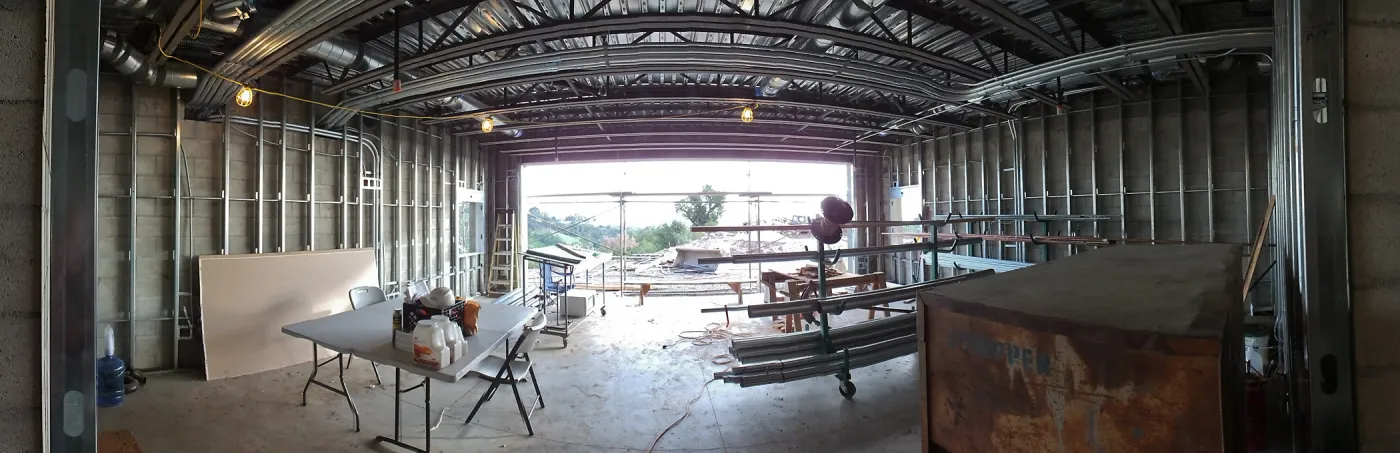 Pritzlaff Conservation Center Construction, panorama at interior entrance to Exhibit Room