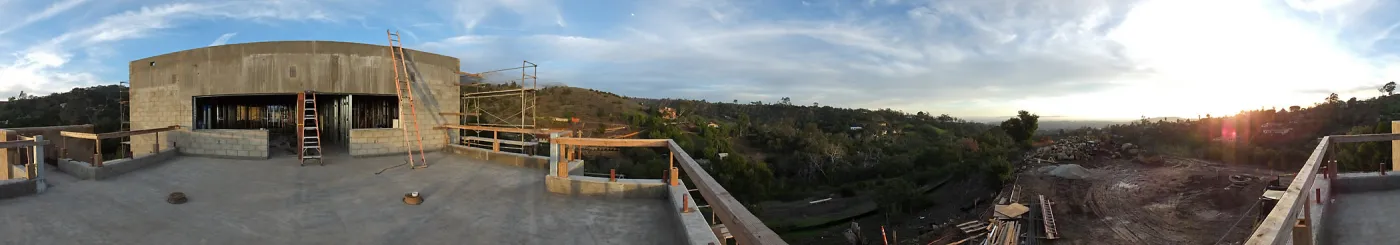 Pritzlaff Conservation Center Construction, panorama from south deck railing
