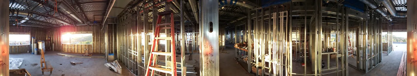 Pritzlaff Conservation Center Construction, panorama of south side of second floor