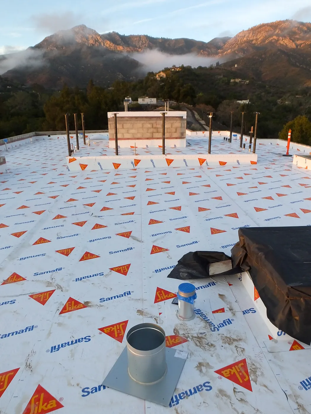 Pritzlaff Conservation Center Construction, looking north across roof, temporary waterproofing