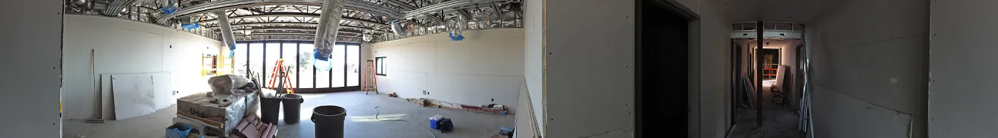 Pritzlaff Conservation Center Construction, panorama at interior entrance to Exhibit Room