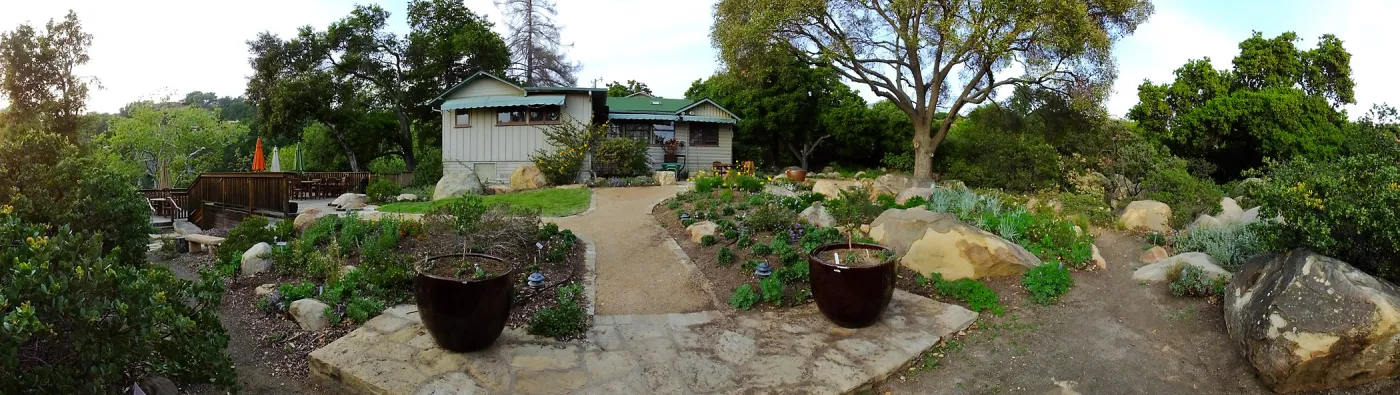Home Demonstration Garden Renovation, view 21, panorama of south side of Cottage