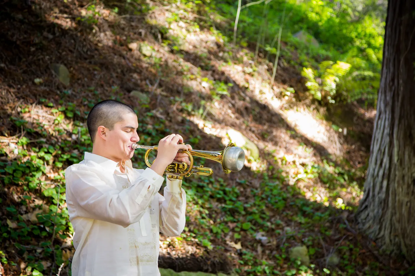 2016 Santa Barbara Beer Garden Event, Harry Swalley, trumpet in the Redwoods