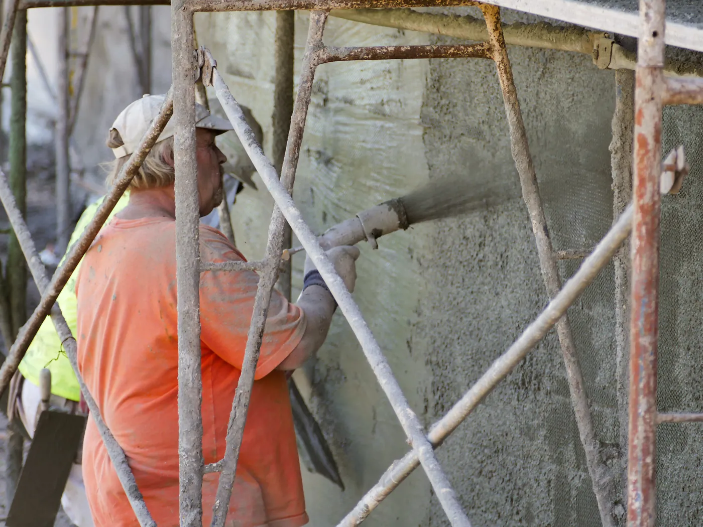 Pritzlaff Conservation Center Construction, Worker applying stucco