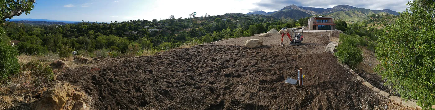Island View Garden Installation, panorama from boulder near south steps