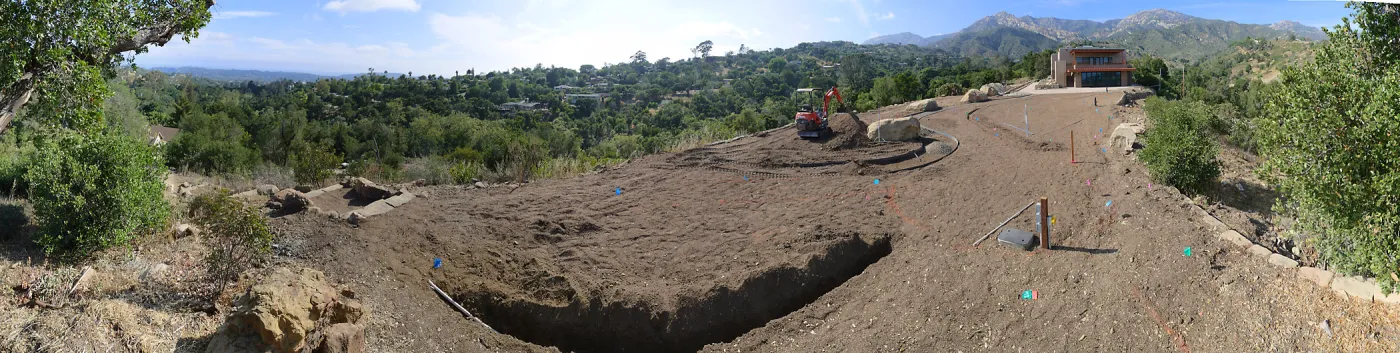 Island View Garden Installation, panorama from boulder near south steps