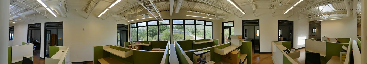 Pritzlaff Conservation Center Construction, panorama of Administrative Bullpen