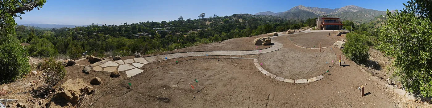 Island View Garden Installation, panorama from boulder near south steps