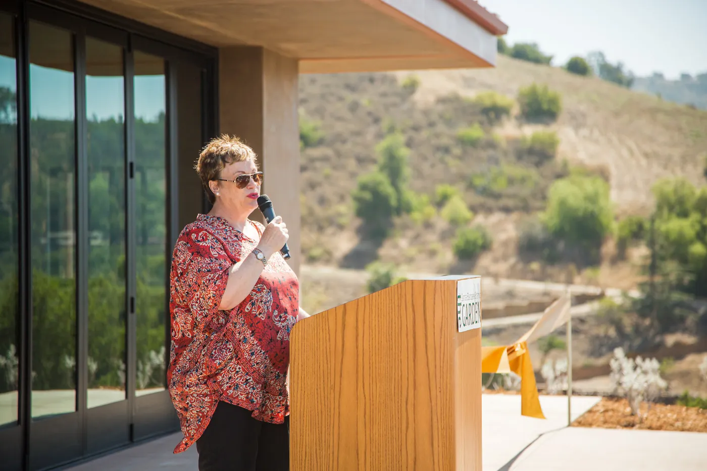 Pritzlaff Conservation Center Ribbon Cutting Celebration, Ann Symington speaking to guests