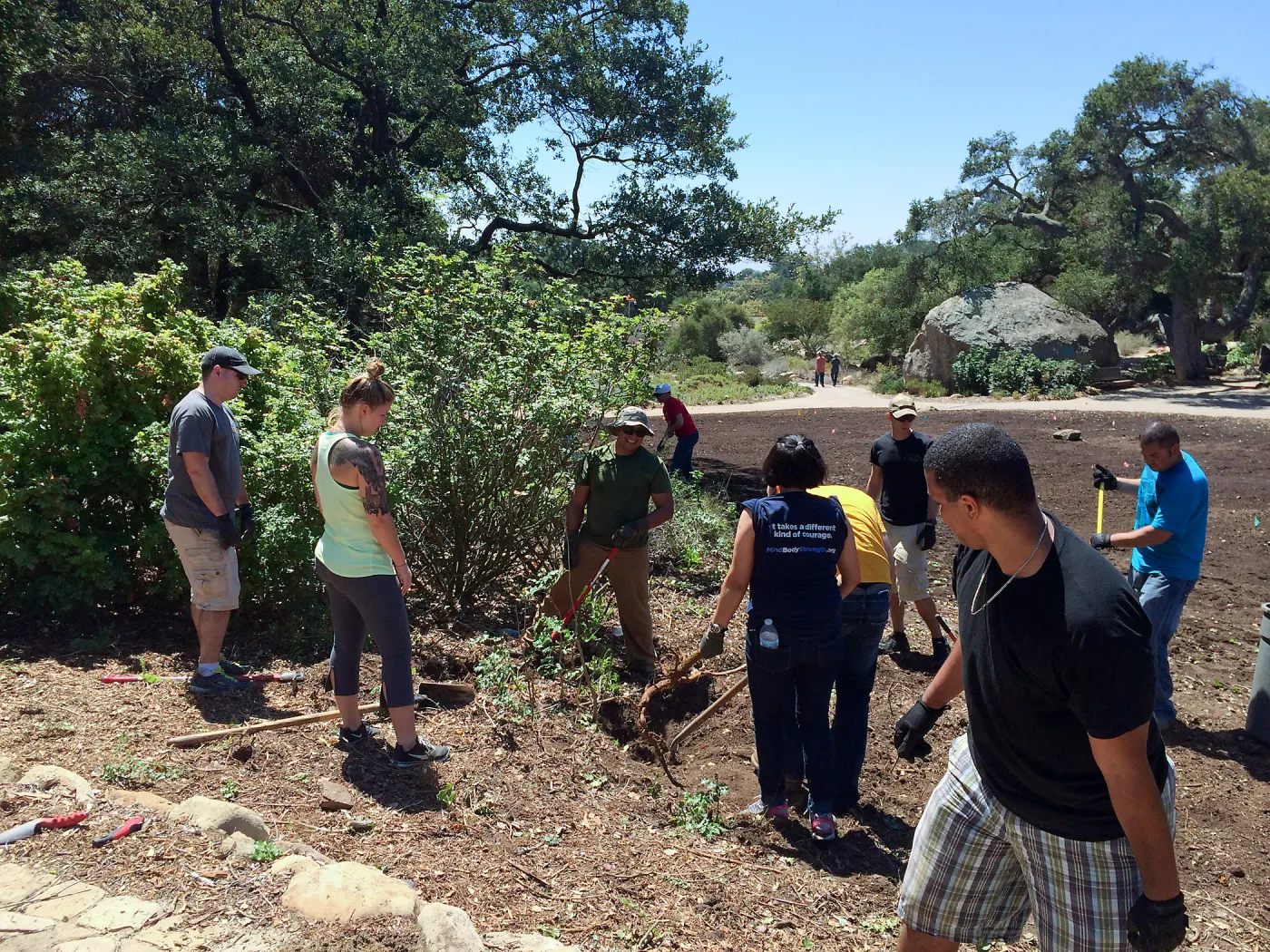 SBBG, volunteer work crew in the meadow