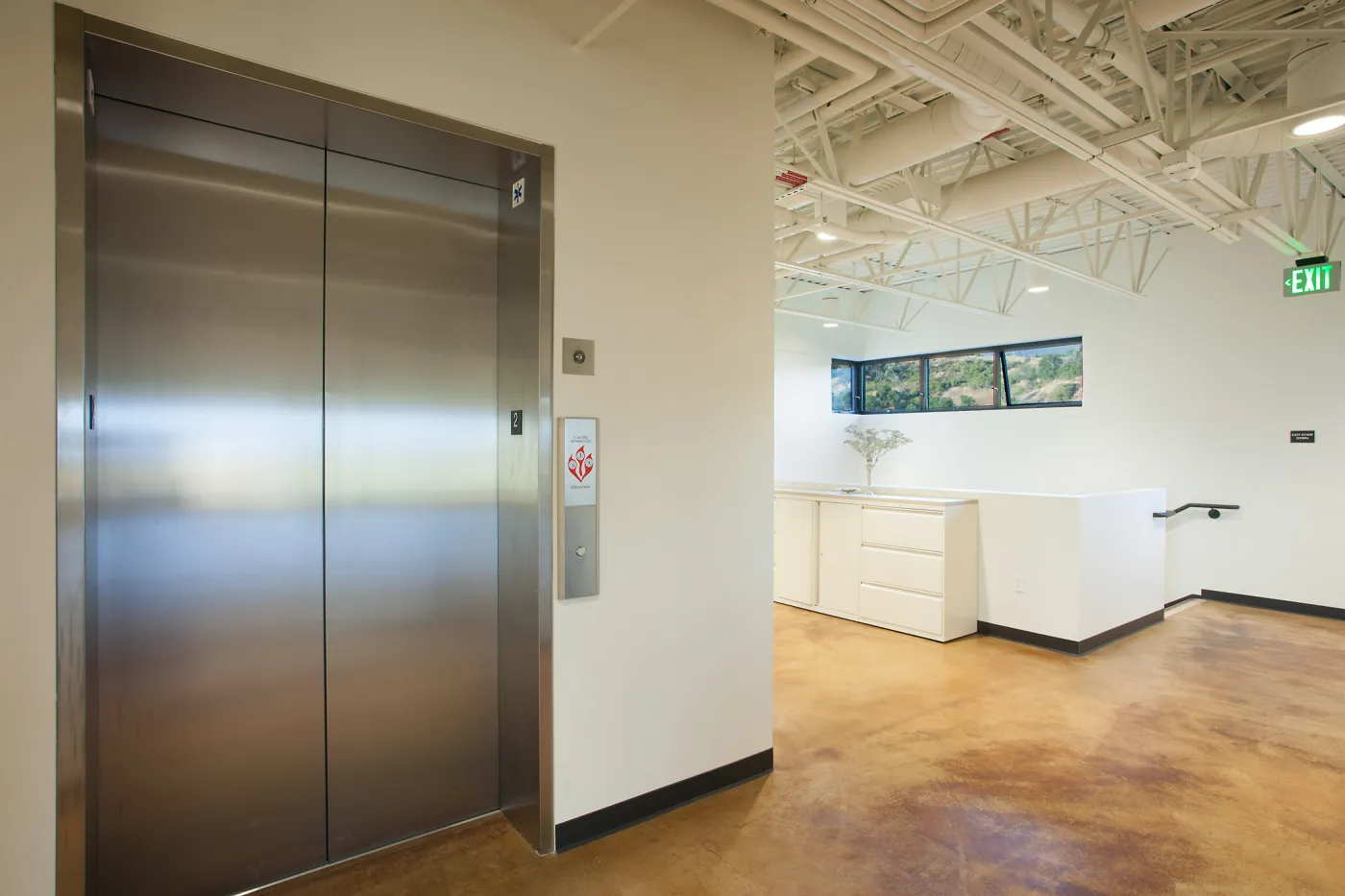 Pritzlaff Conservation Center interior, elevator and central stairwell, second floor