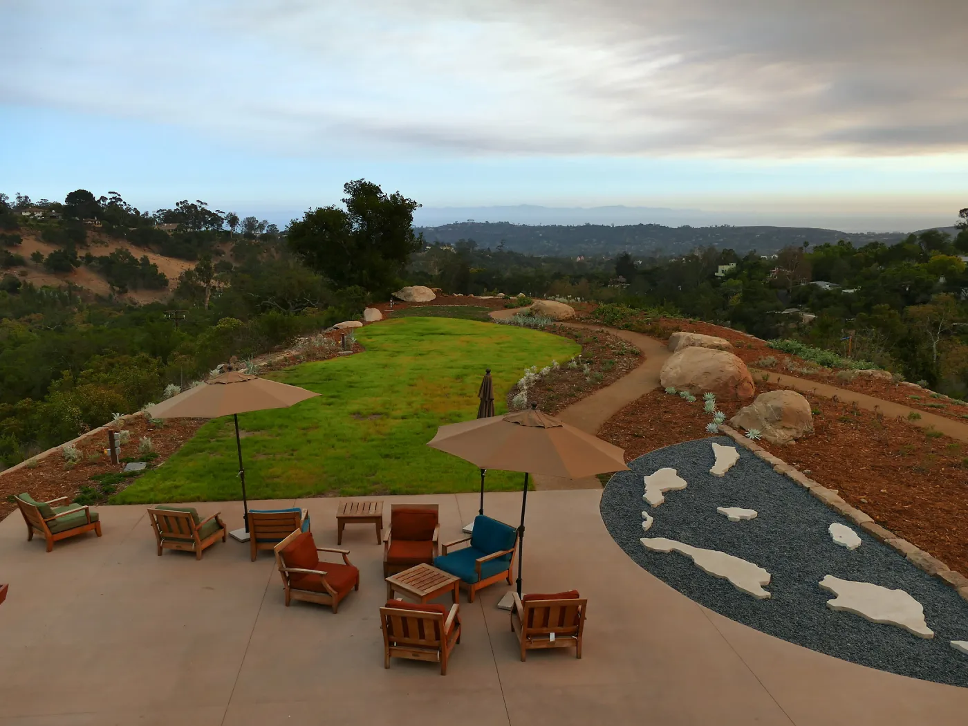 Island View Garden in smoke-filtered light from Rey Fire