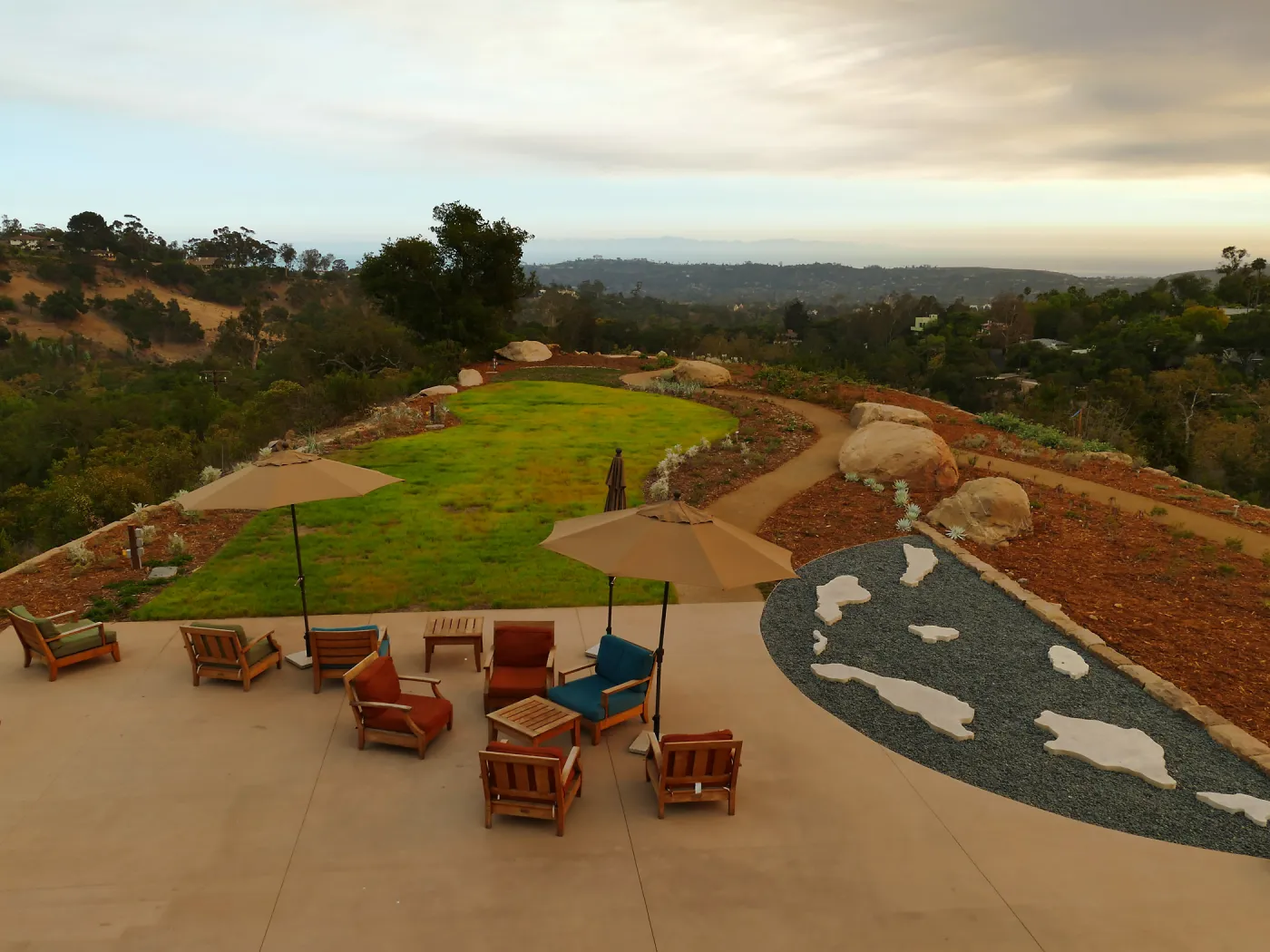 Island View Garden in smoke-filtered light from Rey Fire