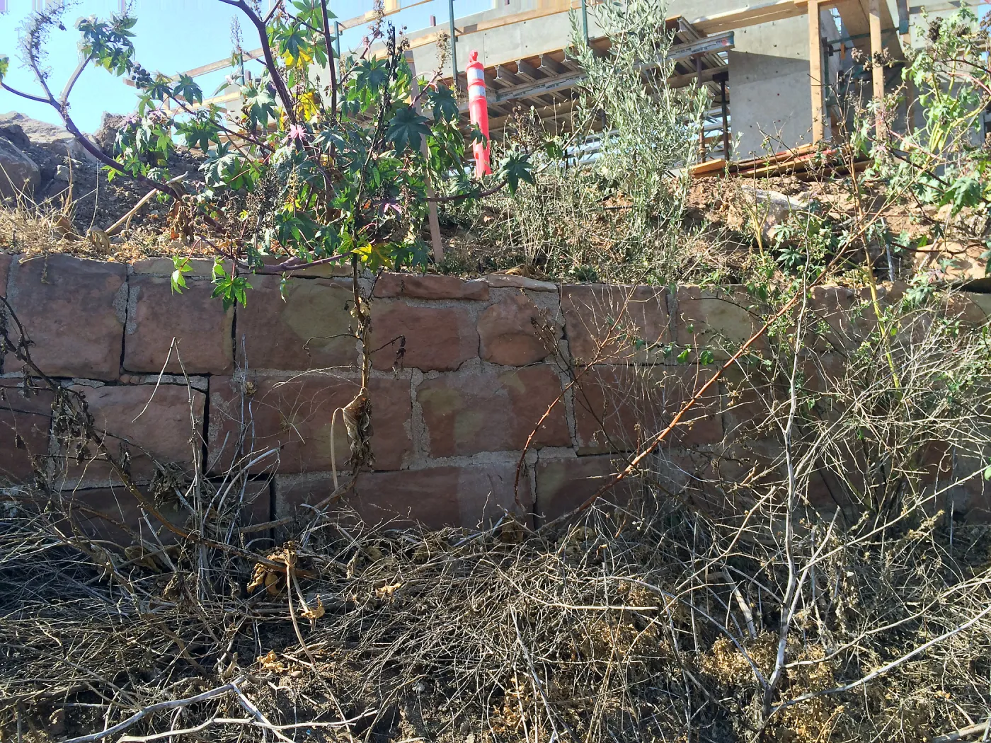 Pritzlaff Conservation Center construction, East side of site, Historic Wall