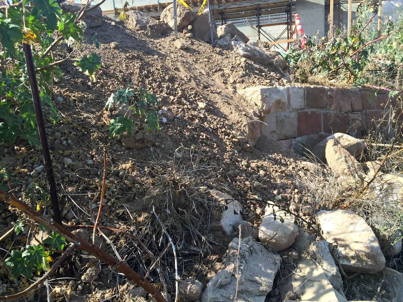 Pritzlaff Conservation Center construction, East side of site, Historic Wall