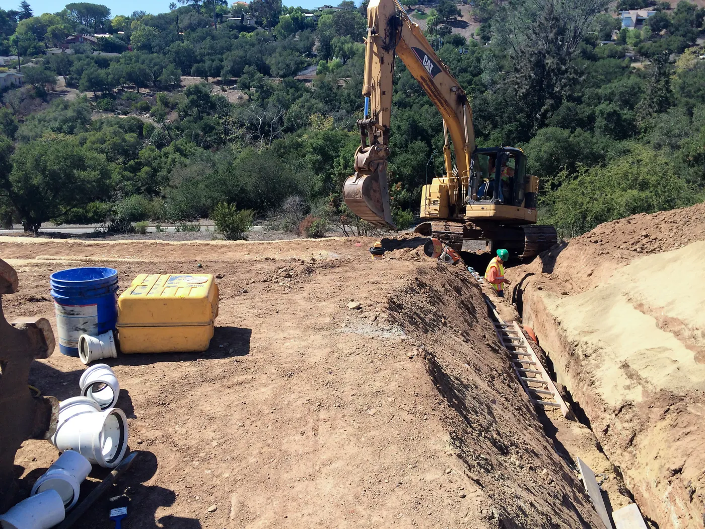 Pritzlaff Conservation Center construction, Installation of sewer line, west slope