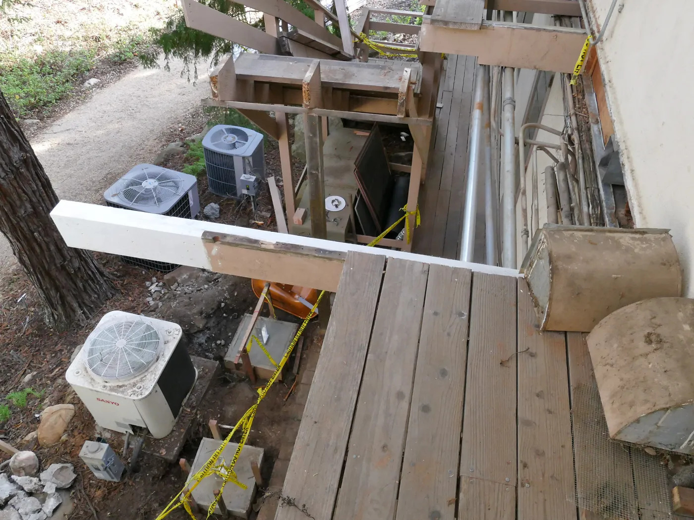 Library structural repair work, east side deck and stairs