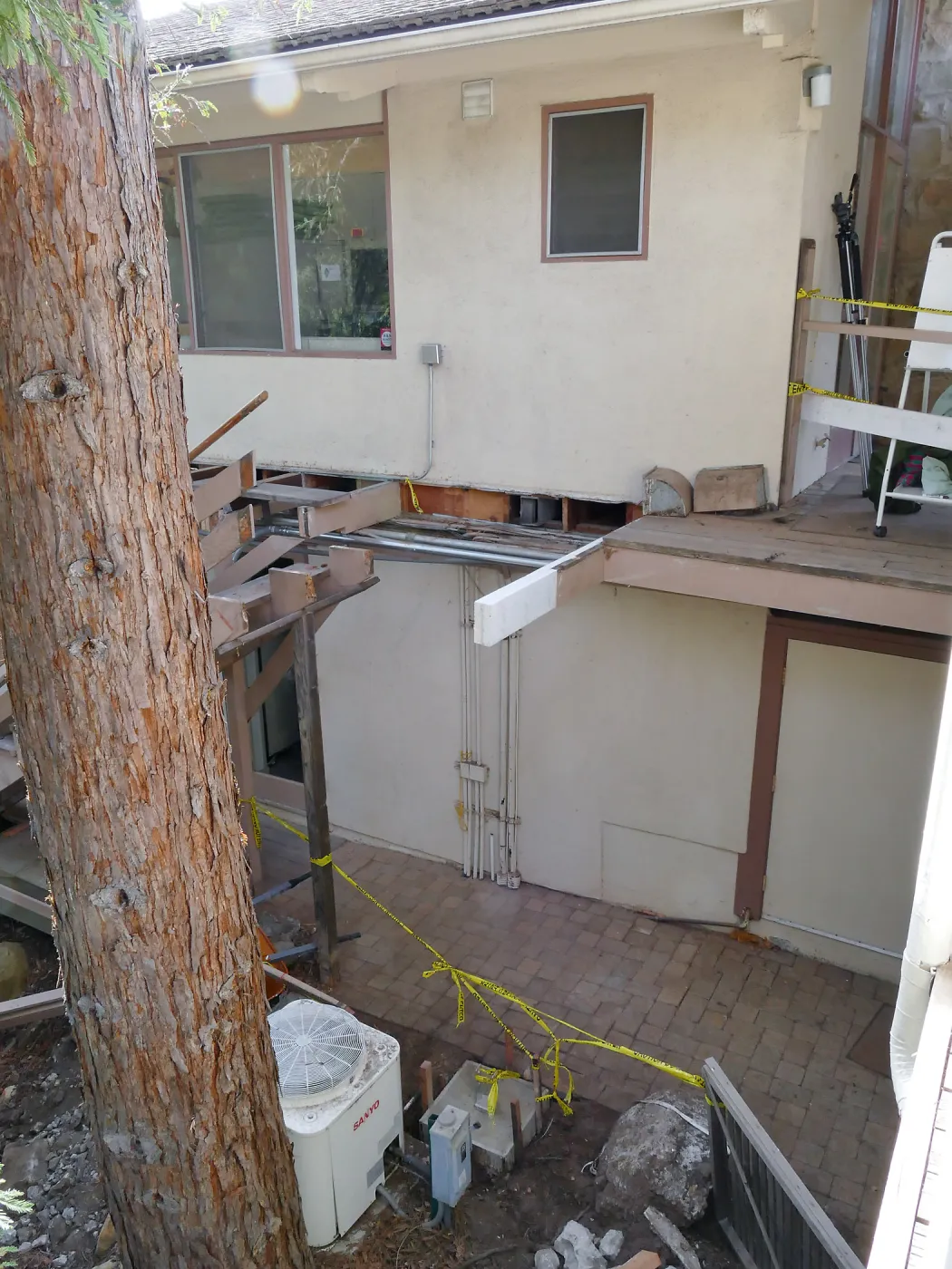 Library structural repair work, east side deck and stairs