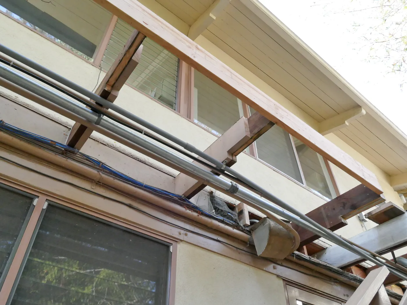 Library structural repair work, east side decking
