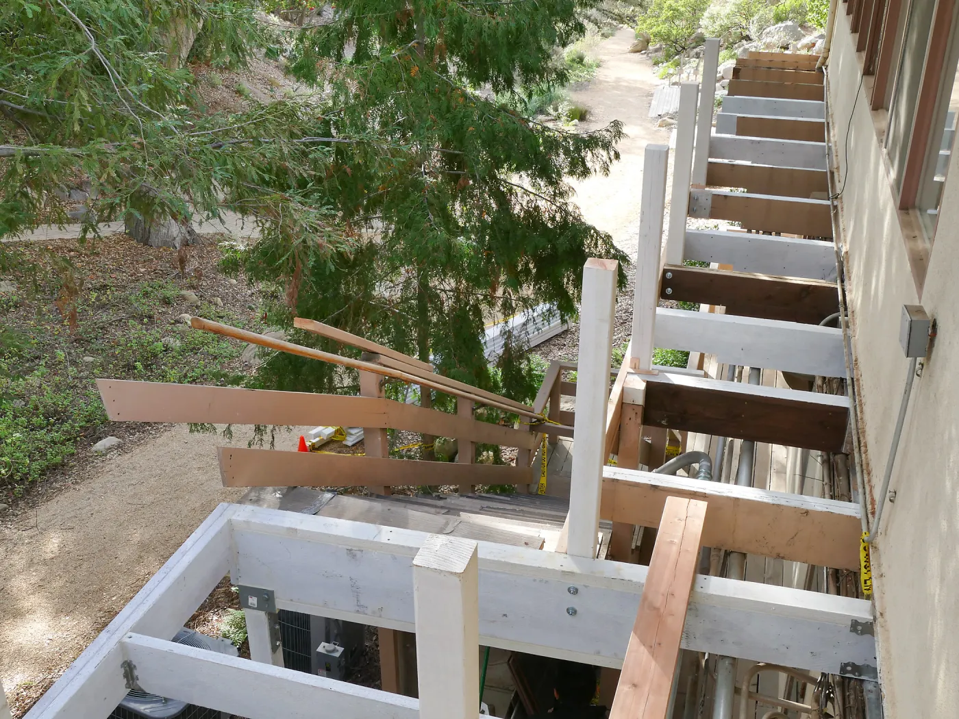 Library structural repair work, east side decking