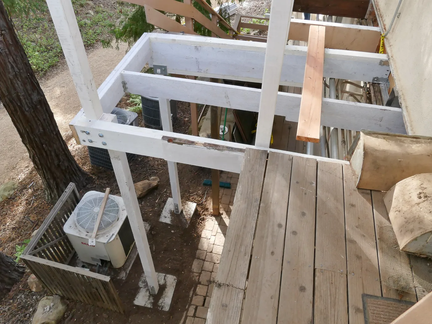 Library structural repair work, east side decking