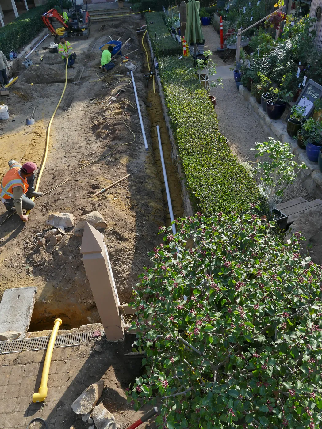 Courtyard renovation, rerouting piping, west edge looking south