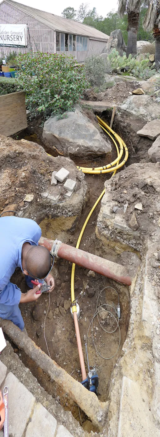 Gas line rerouting in Courtyard and Garden Growers Nursery, view from just outside northwest corner of Courtyard, looking west