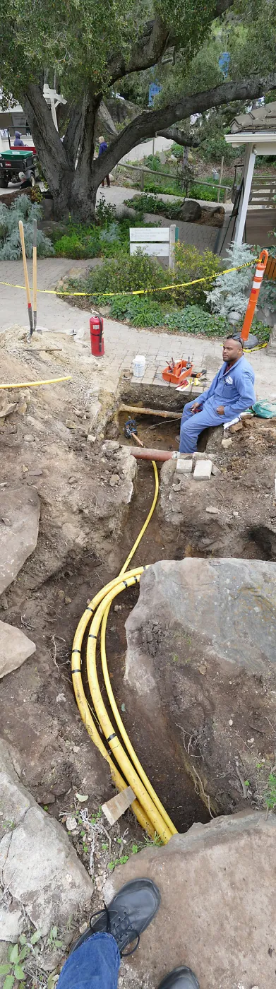 Gas line rerouting in Courtyard and Garden Growers Nursery, view from just outside northeast corner of Nursery, looking east