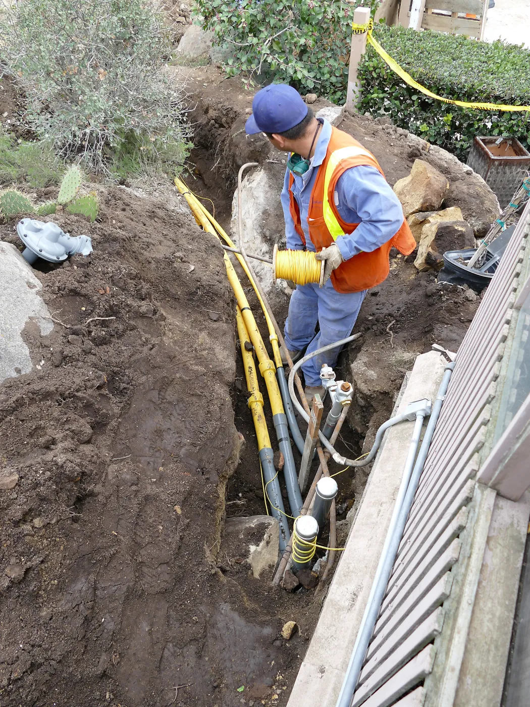 Gas line rerouting in Courtyard and Garden Growers Nursery, view from northeast corner of Lath House looking east