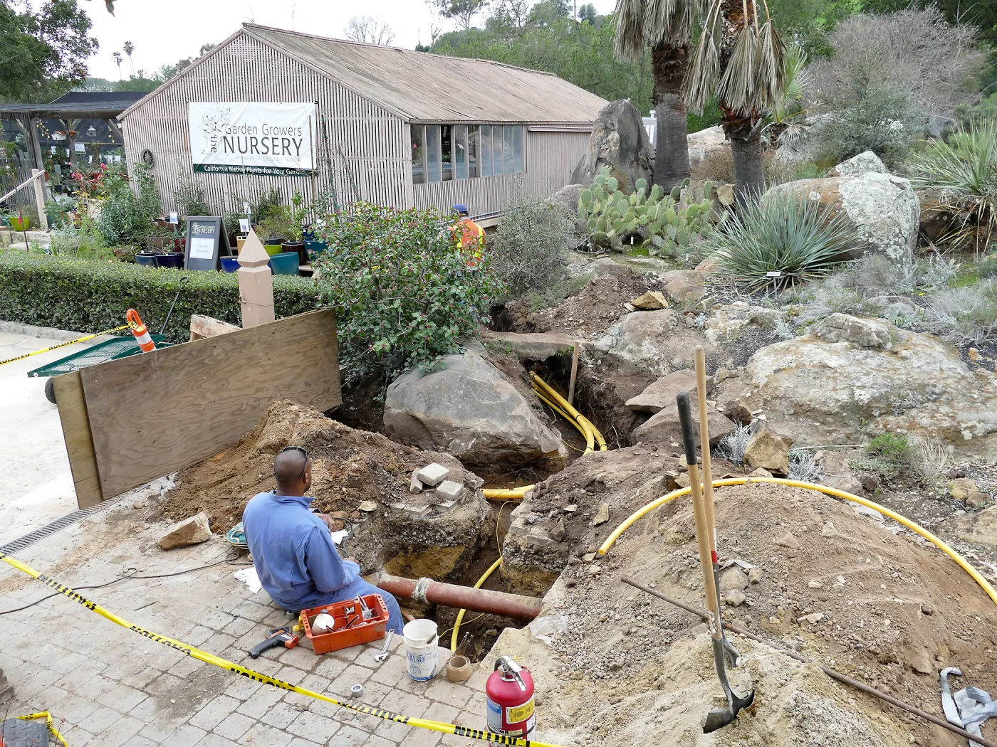 Gas line rerouting in Courtyard and Garden Growers Nursery