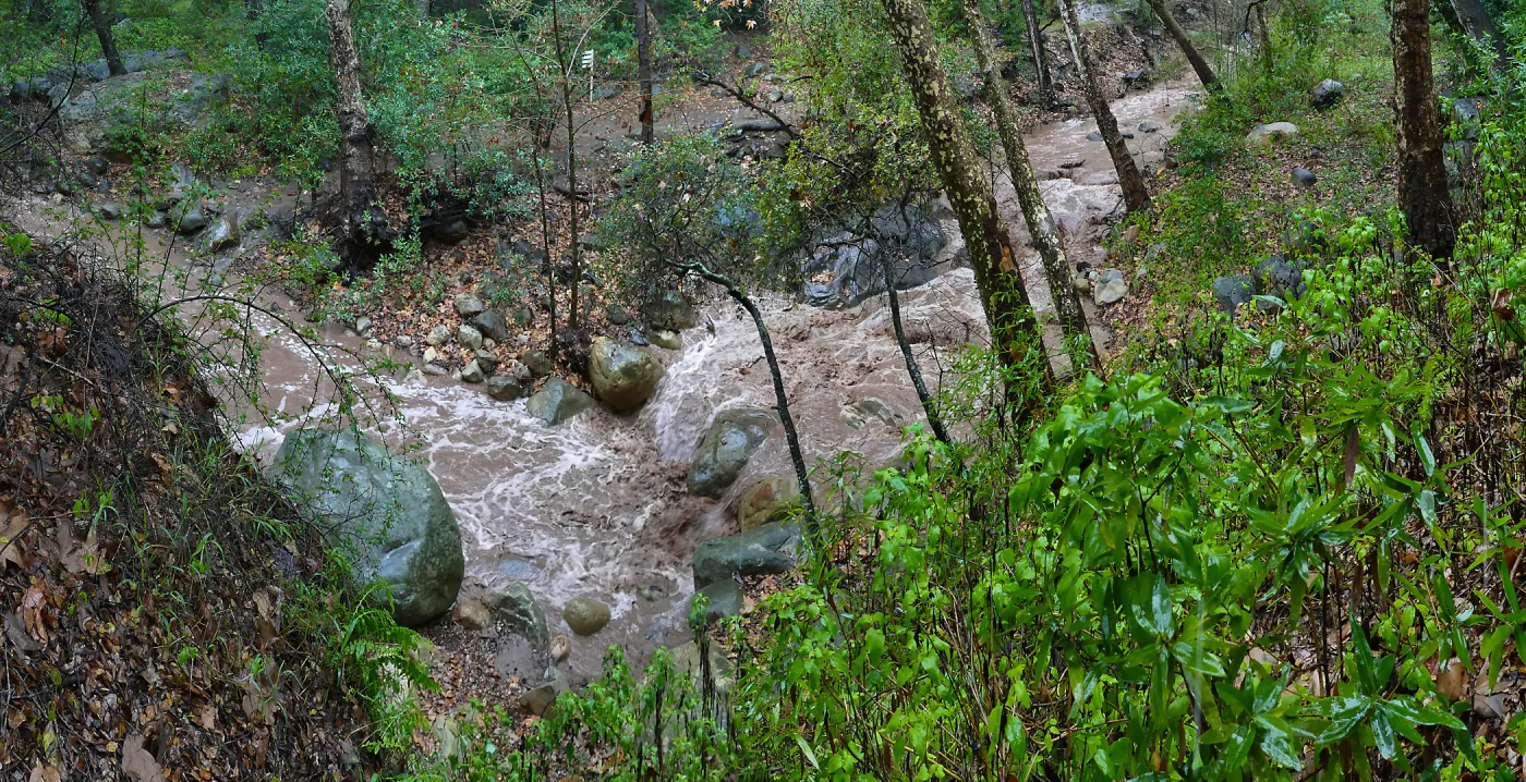 Mission Creek during rainstorm, just above lower crossing