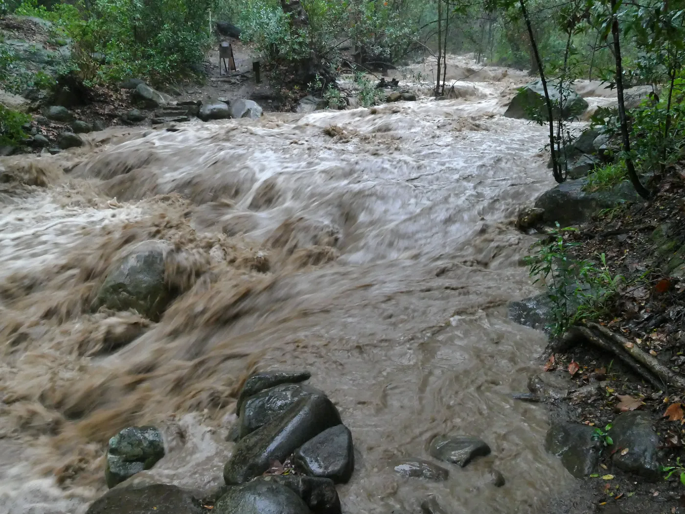 Mission Creek lower crossing during rainstorm