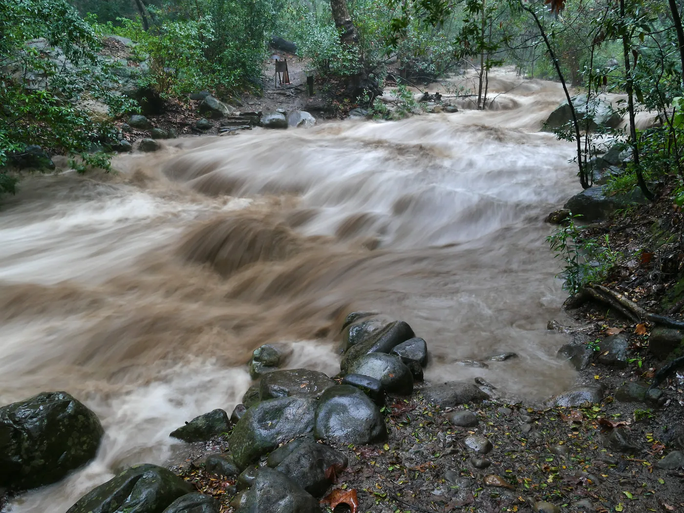 Mission Creek lower crossing during rainstorm