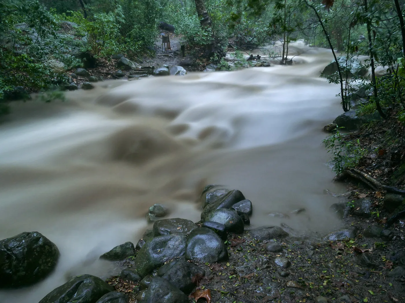 Mission Creek lower crossing during rainstorm