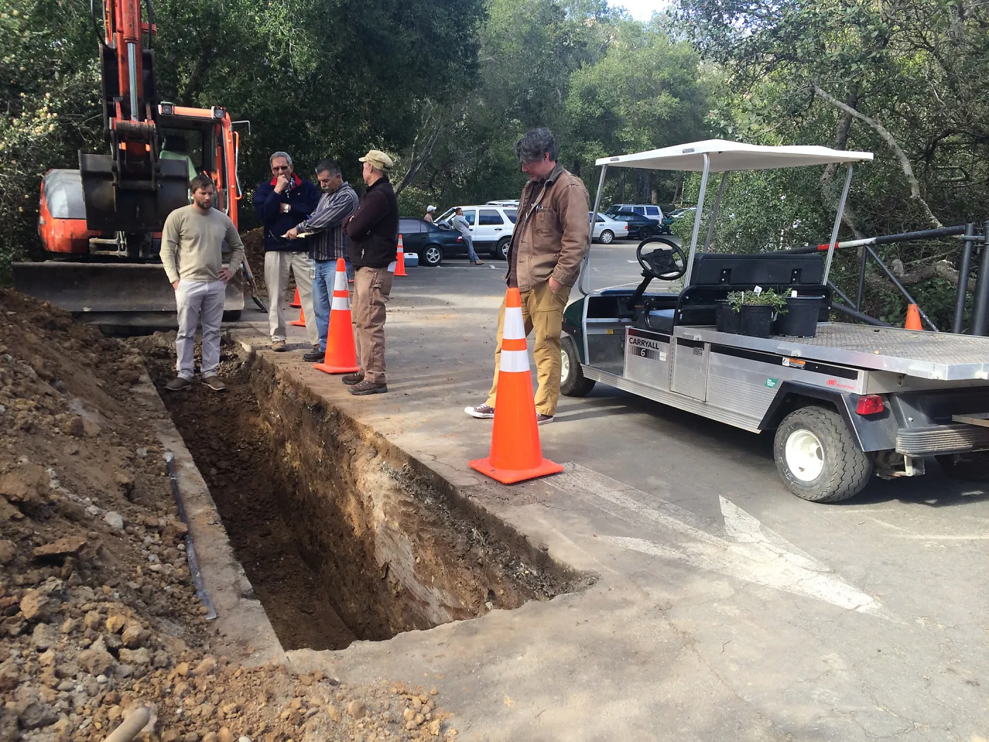 Utility trench at south end of main parking lot for power and data conduit to be installed in the Arroyo Section