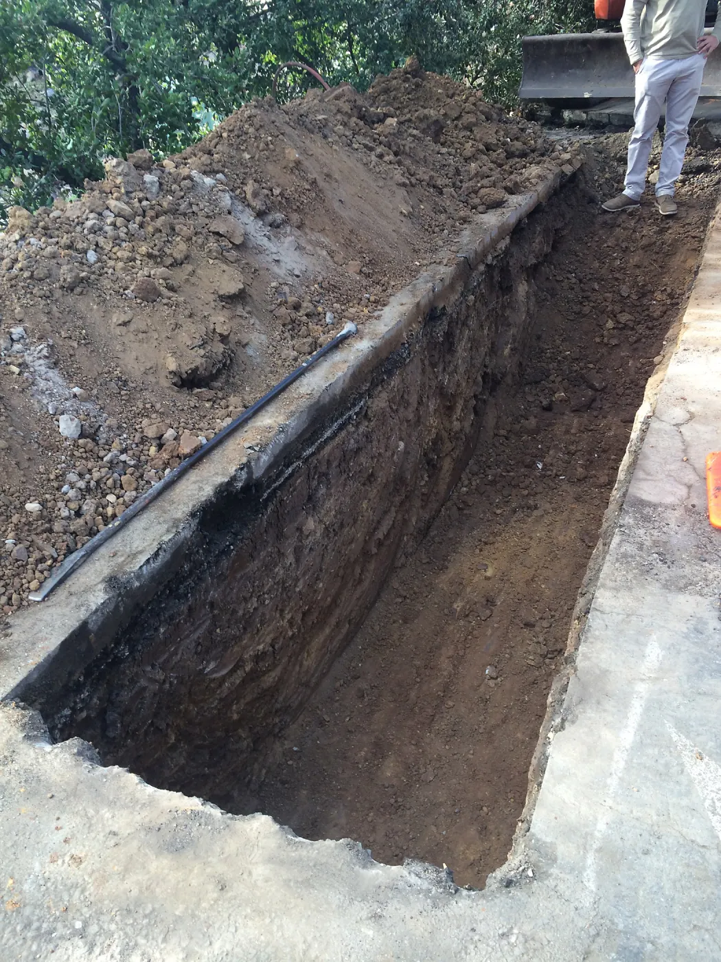 Utility trench at south end of main parking lot for power and data conduit to be installed in the Arroyo Section