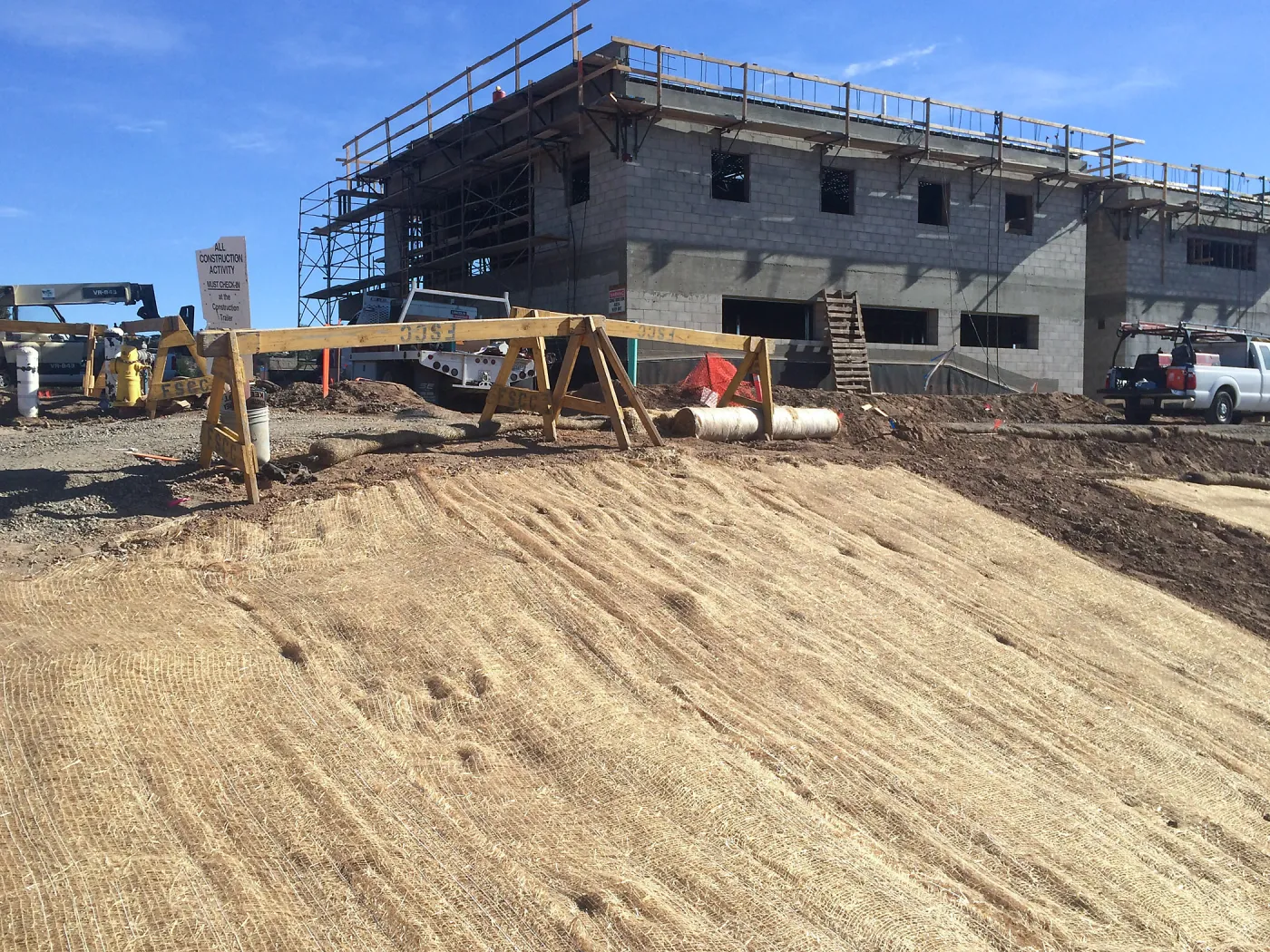 West slope of Pritzlaff Conservation Center showing jute netting for erosion control