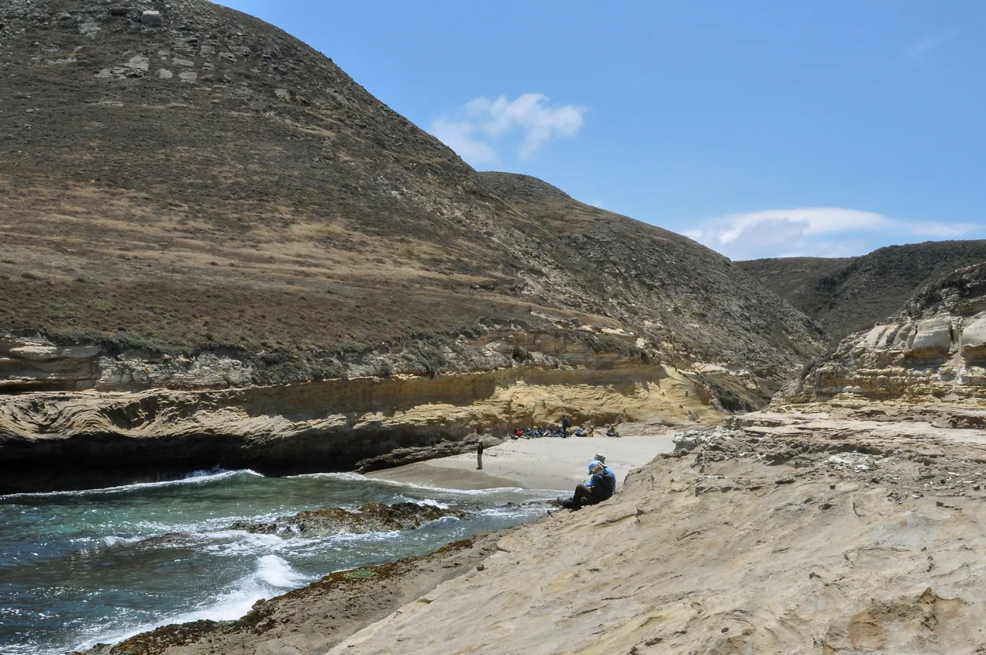 Santa Rosa Island Trip, group eating lunch on beach in Lobo Canyon