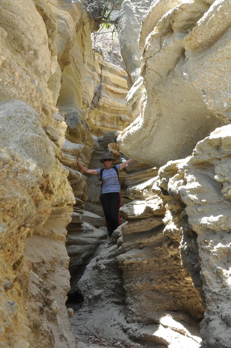 Santa Rosa Island Trip, Diana Blanchard in slot canyon along beach