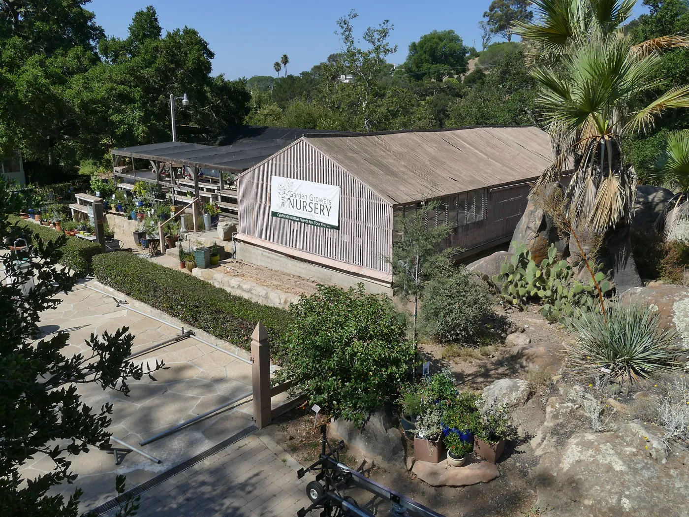 Garden Growers Lath House before start of repairs, looking southwest