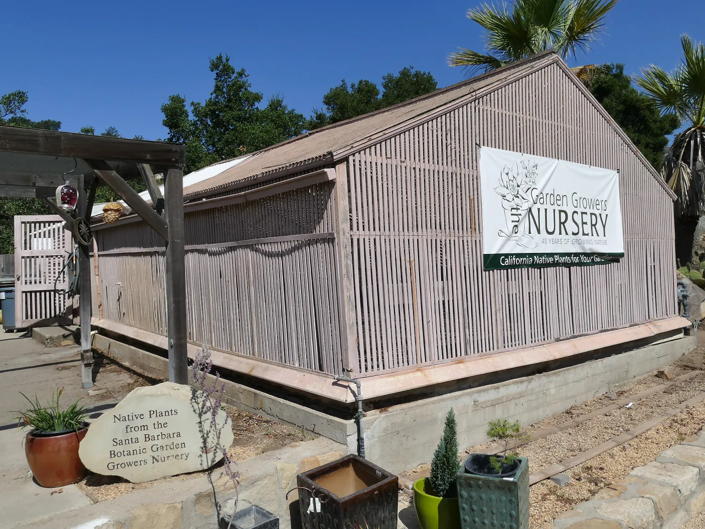 Garden Growers Lath House before start of repairs, looking northwest