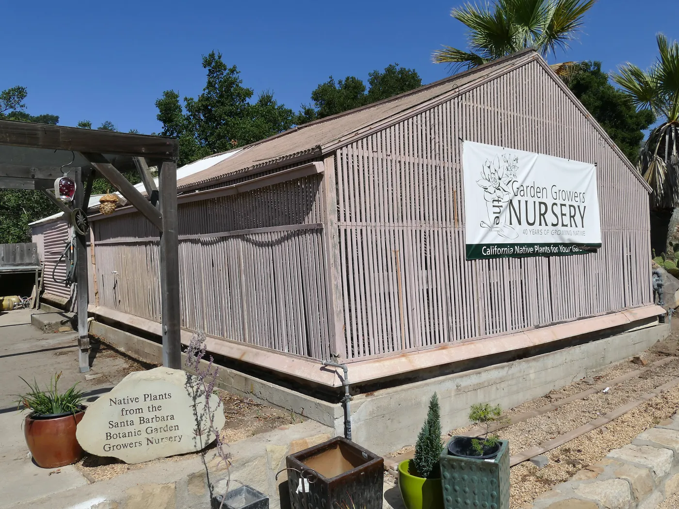 Garden Growers Lath House before start of repairs, looking northwest
