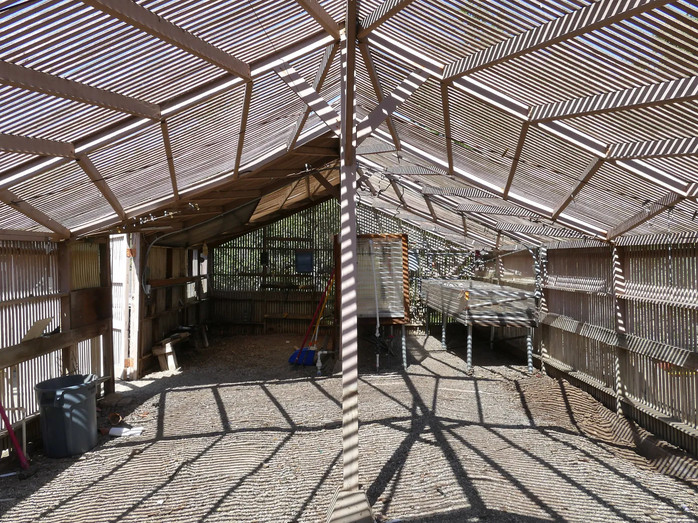 Garden Growers Lath House before start of repairs. Interior looking west