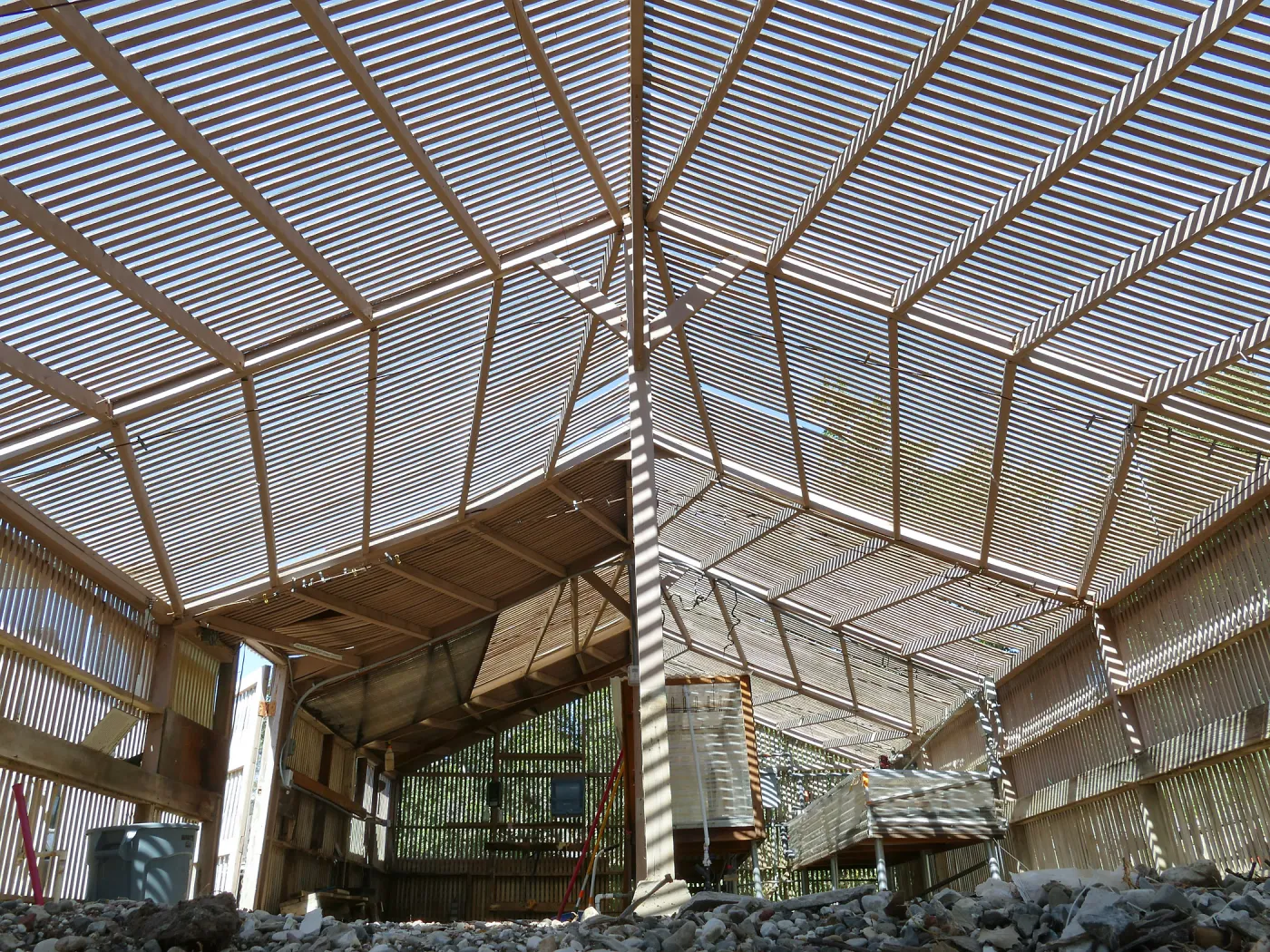Garden Growers Lath House before start of repairs. Interior looking west.